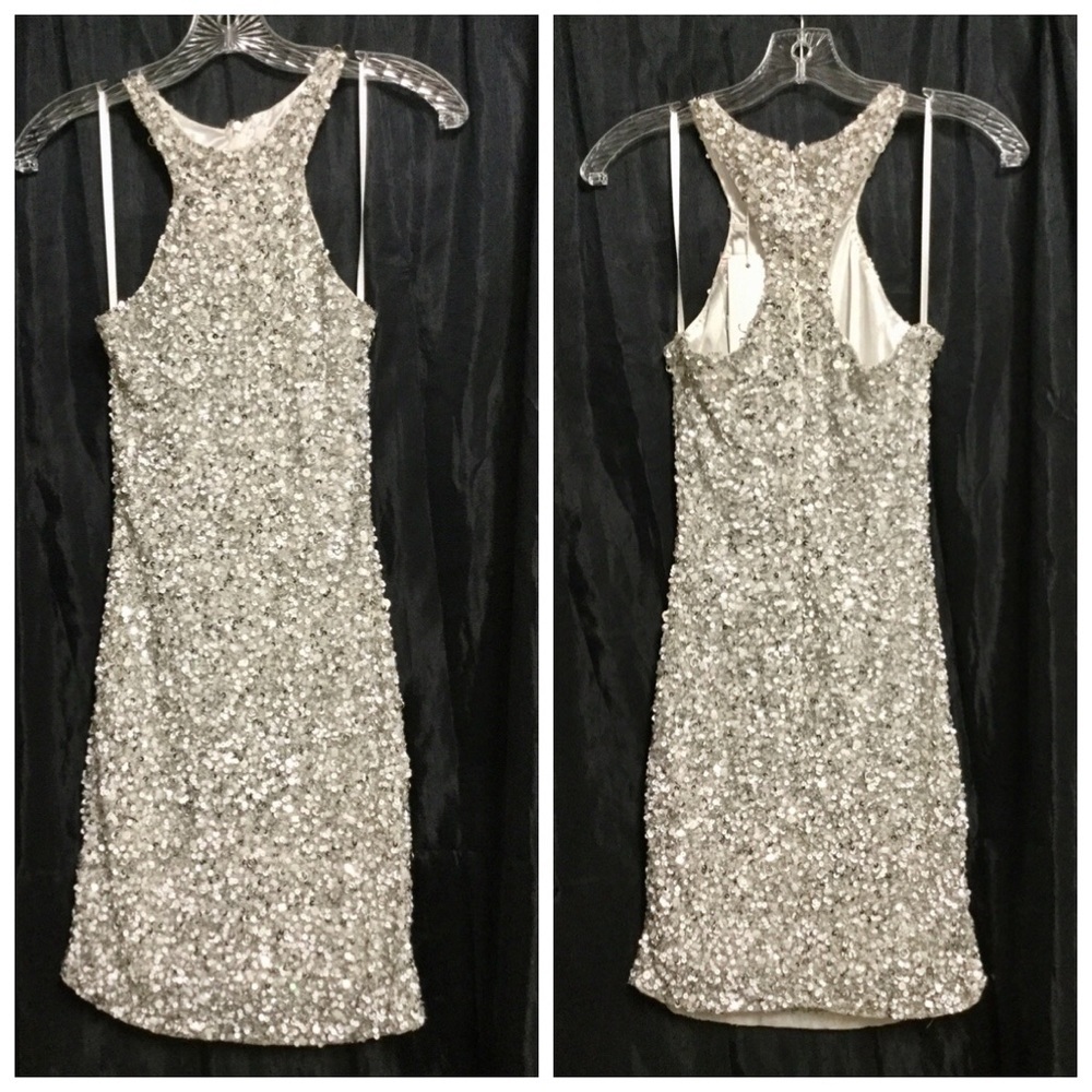 Parker silver sequin sleeveless beaded mini dress XS NWT - Picture 2 of 2